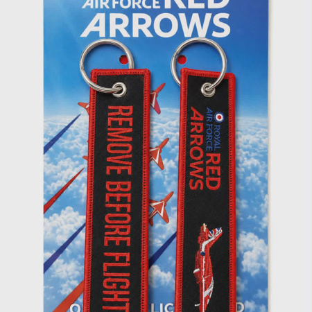 Embroidered Black Red Arrows Remove Before Flight Keyring