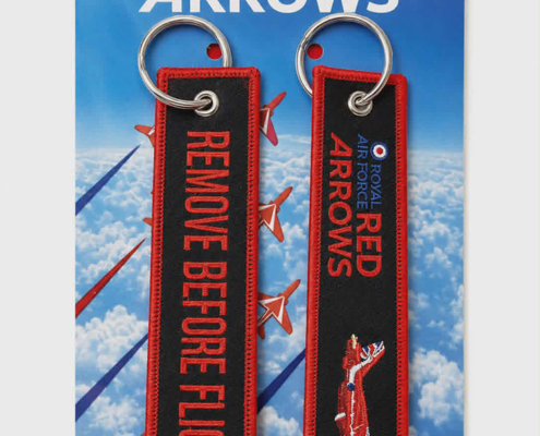 Embroidered Black Red Arrows Remove Before Flight Keyring