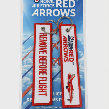Embroidered White Red Arrows Remove Before Flight Keyring