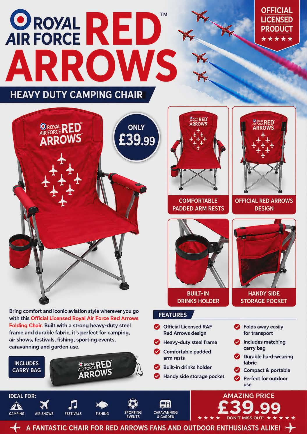 Red Arrows Heavy Duty Camping Chair